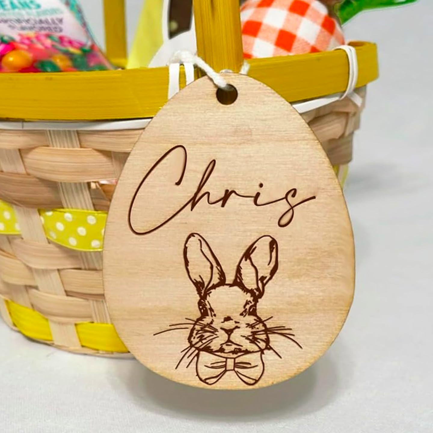 Personalized Easter Basket Tag, Wooden Egg Shape with Bunny Design, Custom Name Engraved Easter D... | Amazon (US)