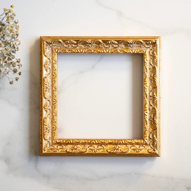 6x6 IN Vintage Style Ornate Gold Leaf Baroque Wood Frame for Gallery Wall Art 15X15 CM Square Gol... | Etsy (US)
