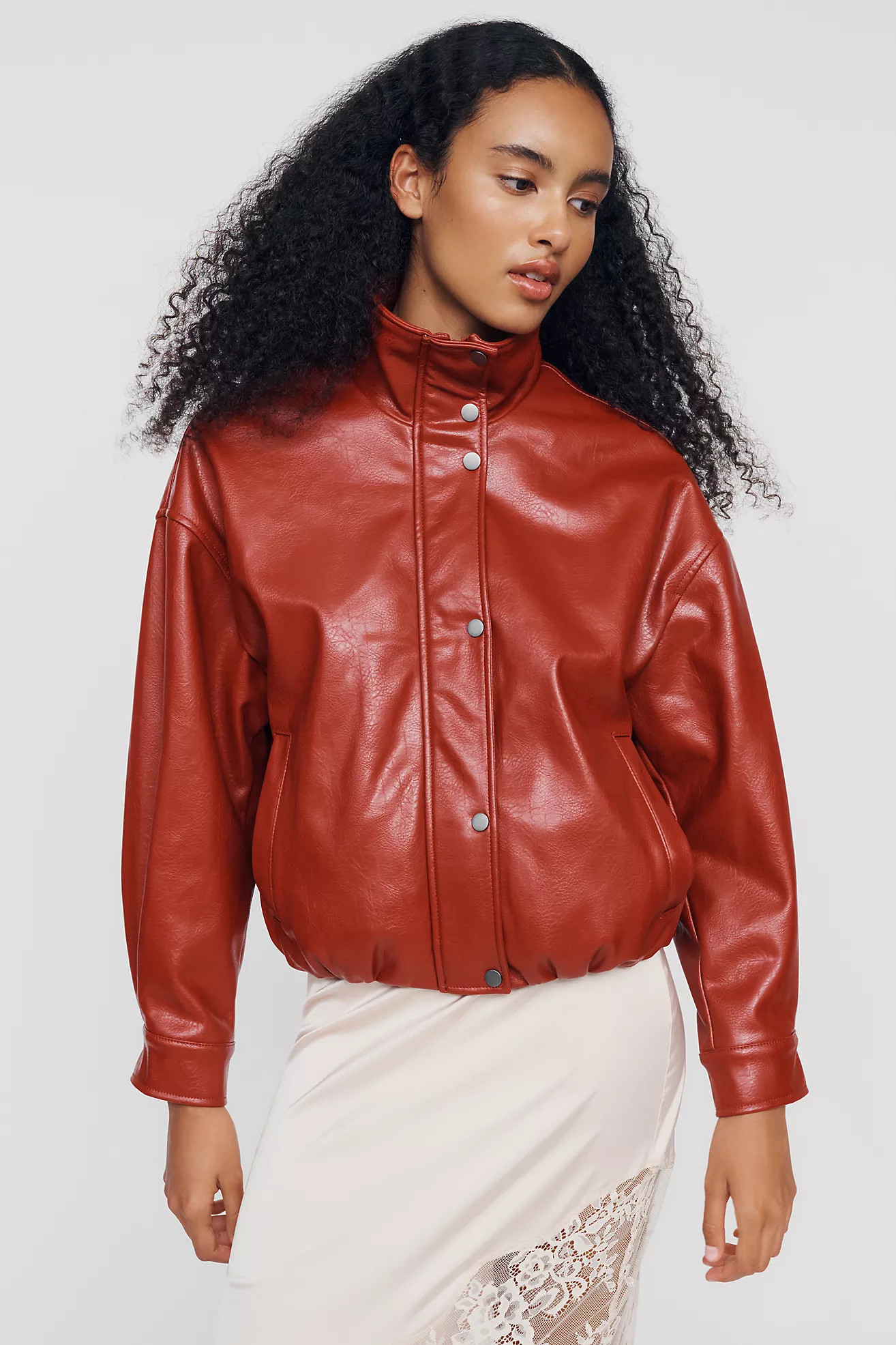 Pilcro Funnel-Neck Faux-Leather Bomber Jacket | Anthropologie (US)