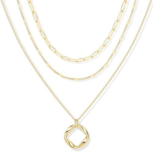 Poxtex Layered Gold Necklaces for Women, Stackable Dainty 14K Gold Silver Plated Trendy Simple He... | Amazon (US)