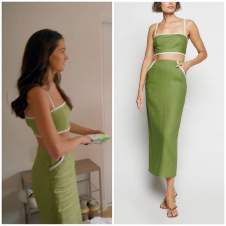 Ally Lewber’s Green Top and Skirt Set with White Trim