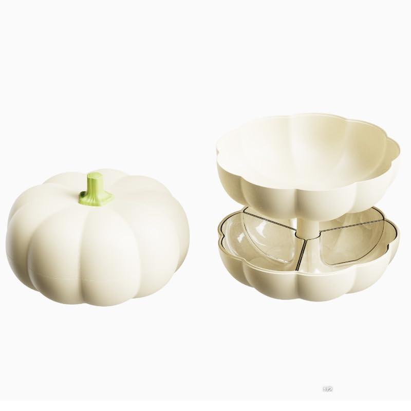 Big Pumpkin Snack Holder with Lid, Double Layer Serving Container with 3 Divided Compartments, Ca... | Amazon (US)