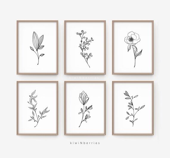 Minimalist decor, Line plant botany print, Pencil leaf drawings, Contour botanical art, Botanical... | Etsy (US)