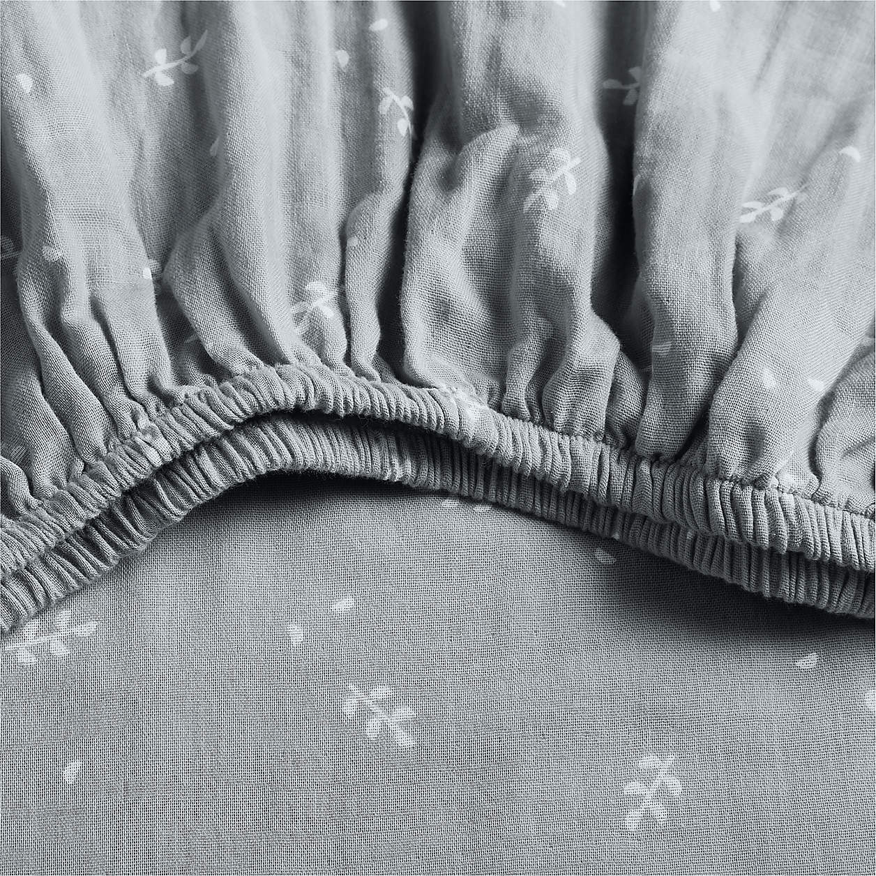 Supersoft Mist Blue Leaf Print 100% Organic Cotton Gauze Baby Crib Fitted Sheet + Reviews | Crate... | Crate & Barrel