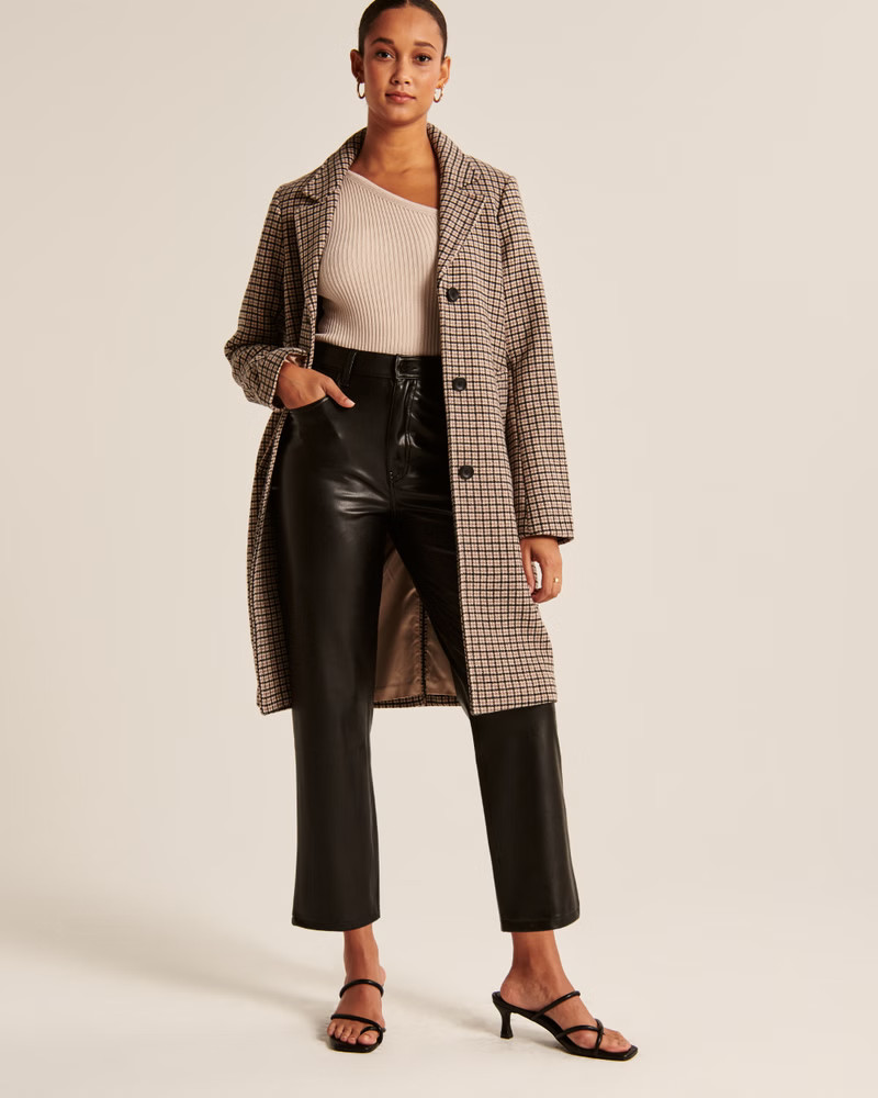 Curve Love Vegan Leather Ankle Straight Pants | Abercrombie & Fitch (US)