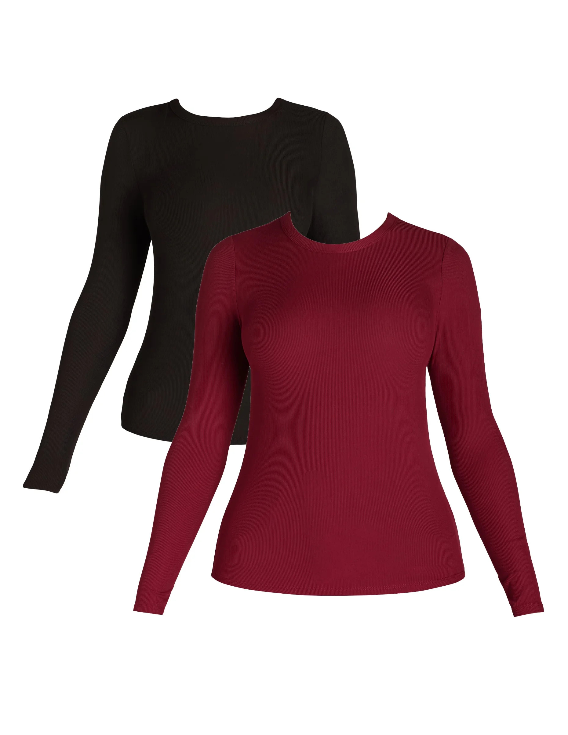 No Boundaries Ribbed Crewneck Tee with Long Sleeves, 1 or 2-Pack, Women's & Women's Plus | Walmart (US)