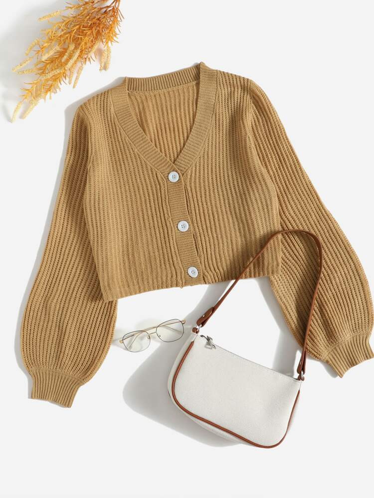 SHEIN EZwear Button Front Crop Cardigan | SHEIN