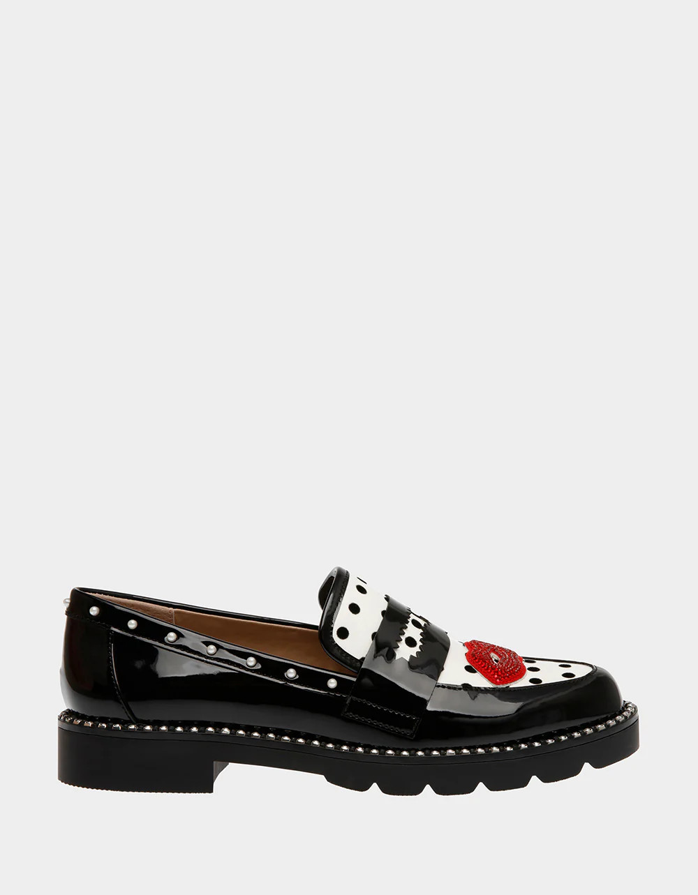 DARIAN-L WHITE BLACK POLKA DOT Embellished Loafers | Women's Loafers | Betsey Johnson