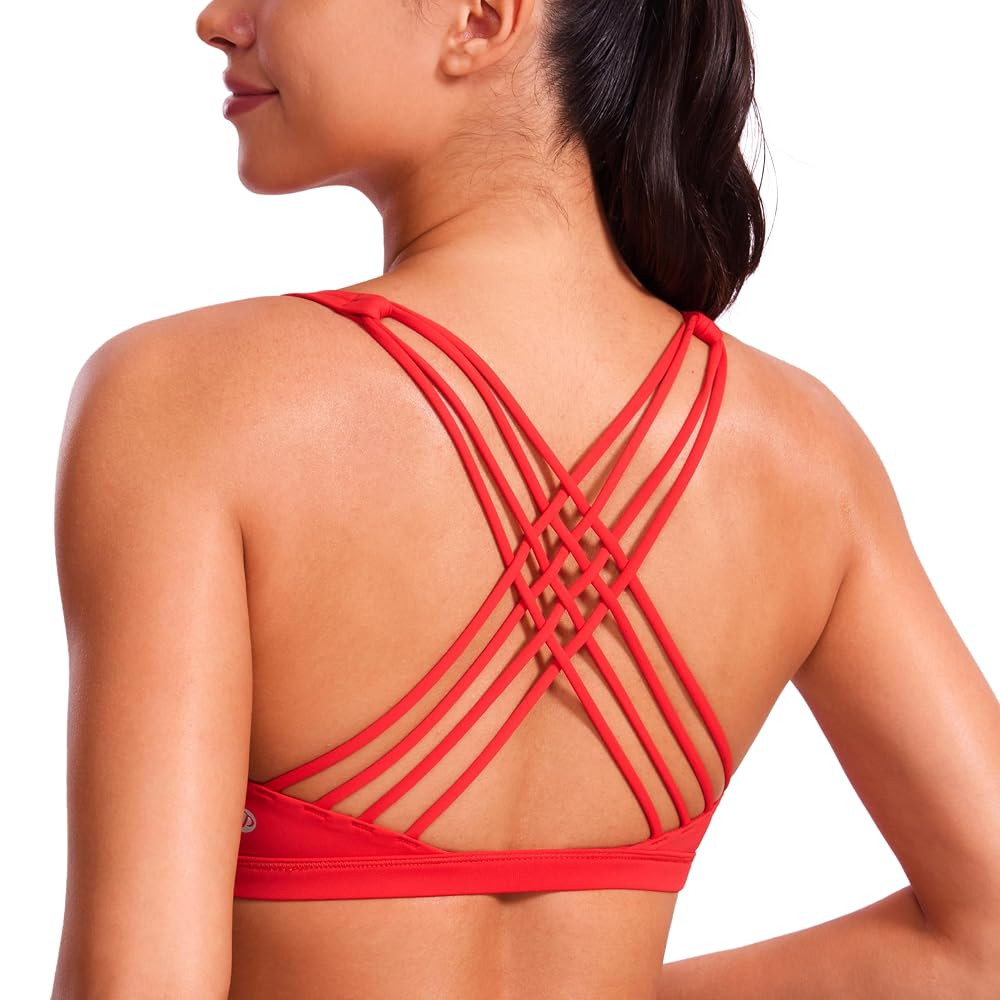 CRZ YOGA Strappy Sports Bras for Women - Criss Cross Back Wireless Padded Yoga Workout Cami Top | Amazon (US)