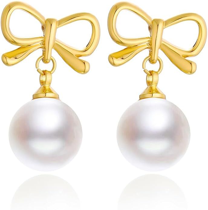 Gold Bow Drop Earrings for Women Pearl Bow Earrings Bowknot Earrings Jewelry Gifts | Amazon (US)