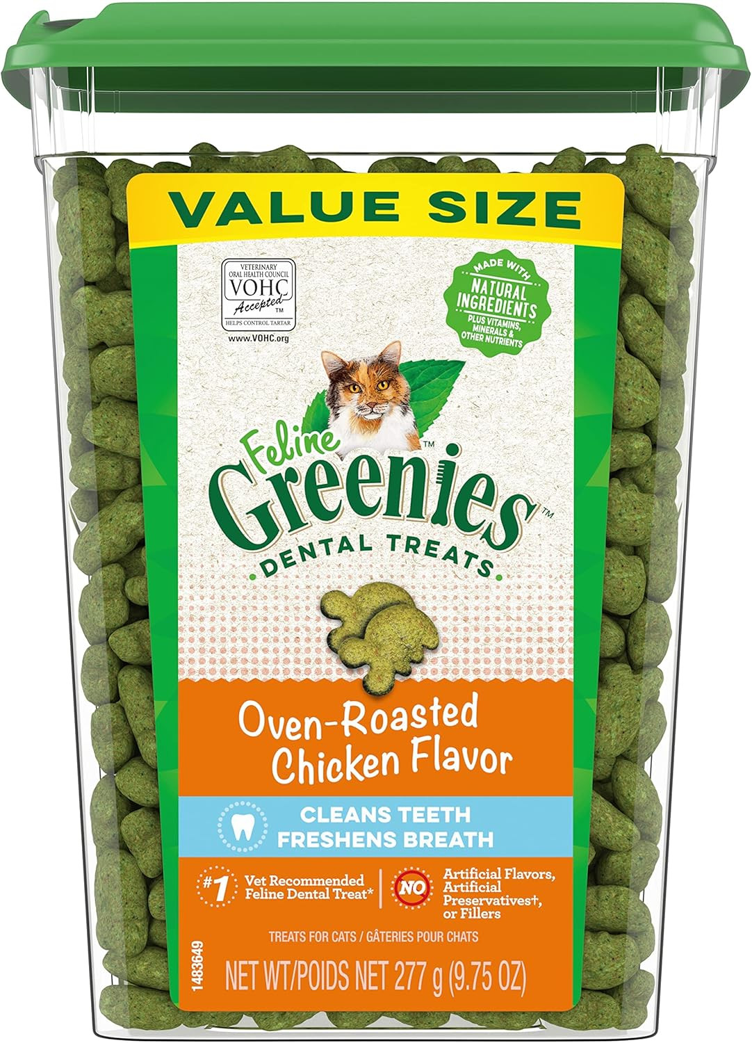 Greenies Feline Adult Dental Cat Treats, Oven Roasted Chicken Flavor, 9.75 oz. Tub | Amazon (US)