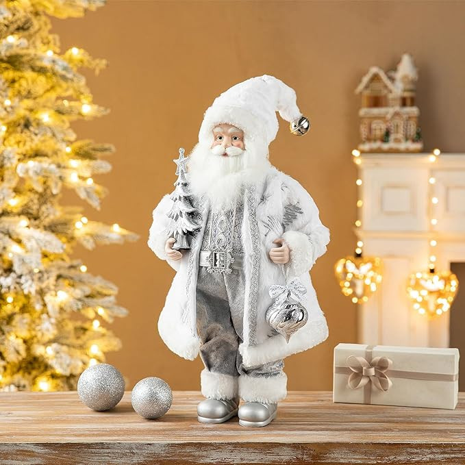 Glitzhome Handmade Christmas Traditional Santa Figurine, 18" H Faux Fur Christmas Frosty Santa Cl... | Amazon (US)