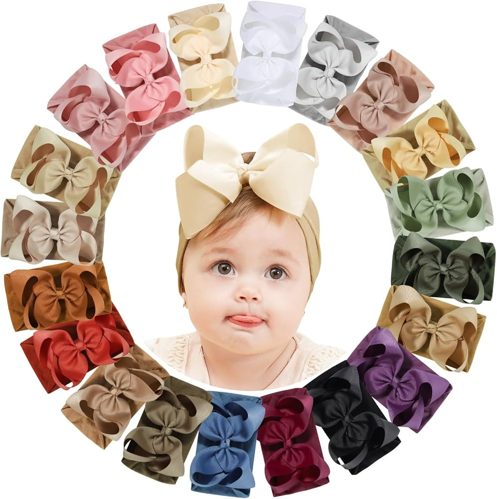 doboi 20pcs Baby Girl Bows Baby Headbands Hair Accessories Big Bows for Baby Girls Infant Newborn... | Amazon (US)