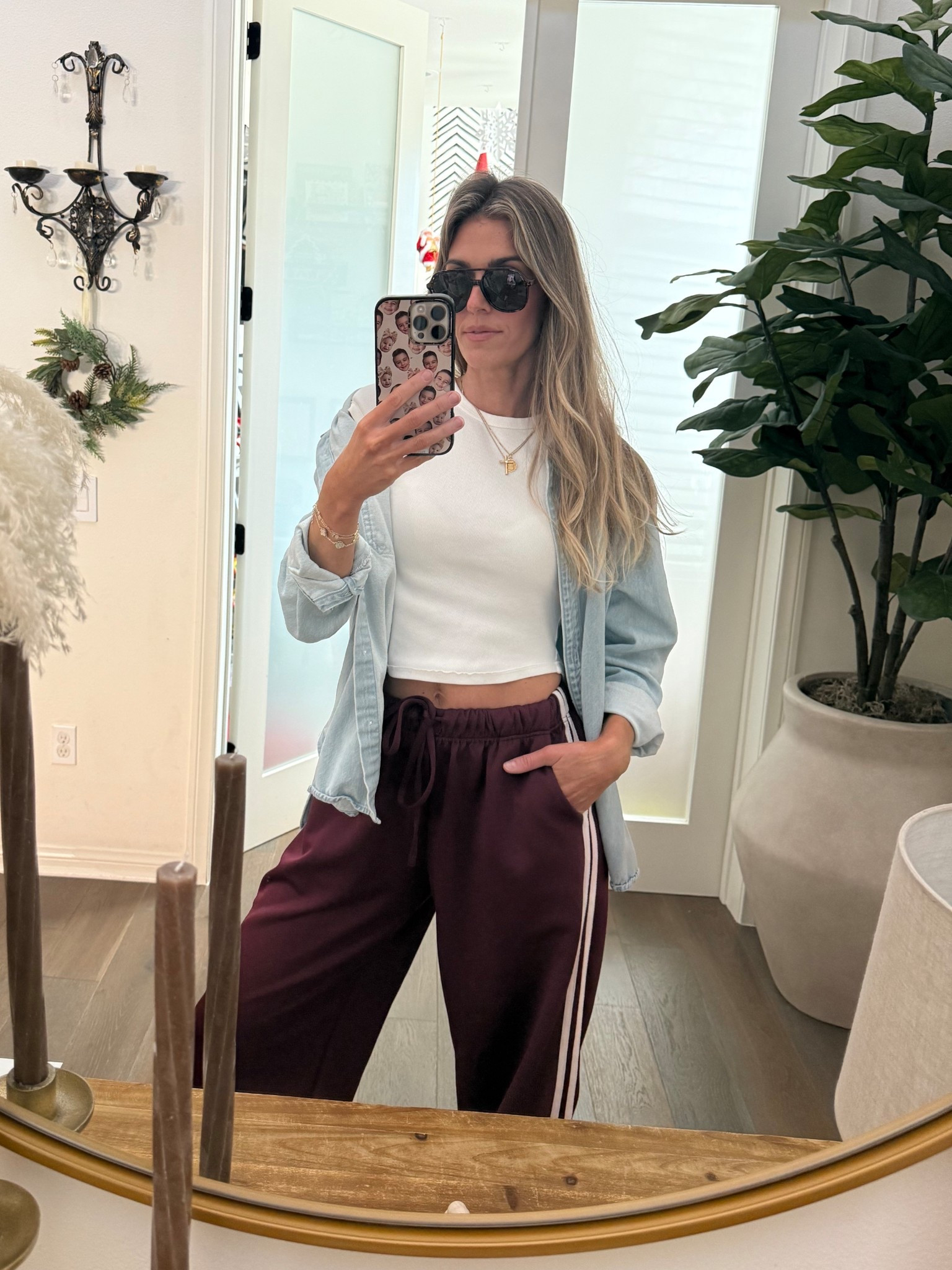 I recently got these track pants from a shop called Jane and Willow and had to finally wear them (size small) 😍 I linked some similar options. Exact denim shirt and tee are older, but I linked similar. Linked exact sneakers and sunglasses 😘 

Free People, Target, Aritzia, Amazon, New Balance, burgundy track pants, denim shirt, white Tshirt, sneakers, school drop off outfit, running errands outfit, everyday casual outfit, comfy fall/ winter outfits, mom style

#LTKgrwm #LTKootd #LTKmomlife