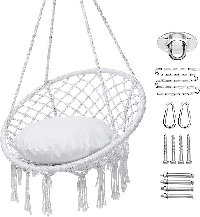 Y- STOP Hammock Chair Macrame Swing, Max 330 Lbs, Hanging Cotton Rope Hammock Swing Chair for Ind... | Amazon (US)