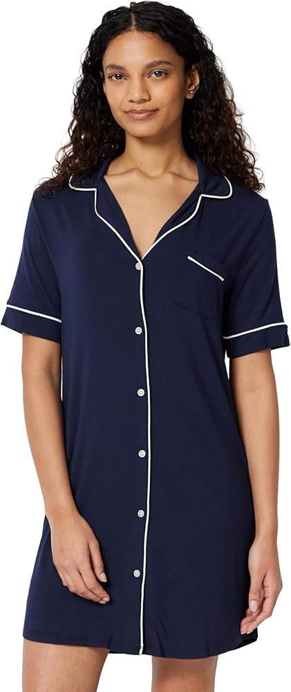 Amazon Essentials Women's Modal-Blend Nightgown, Short Sleeve Button-Down | Amazon (US)