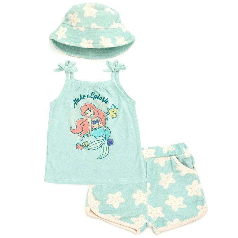 Disney Princess Ariel Tank Top Dolphin Shorts and Hat 3 Piece Newborn to Infant - Walmart.com | Walmart (US)