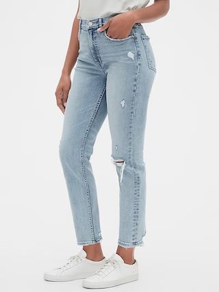 High Rise Distressed Cigarette Jeans with Secret Smoothing Pockets | Gap (US)