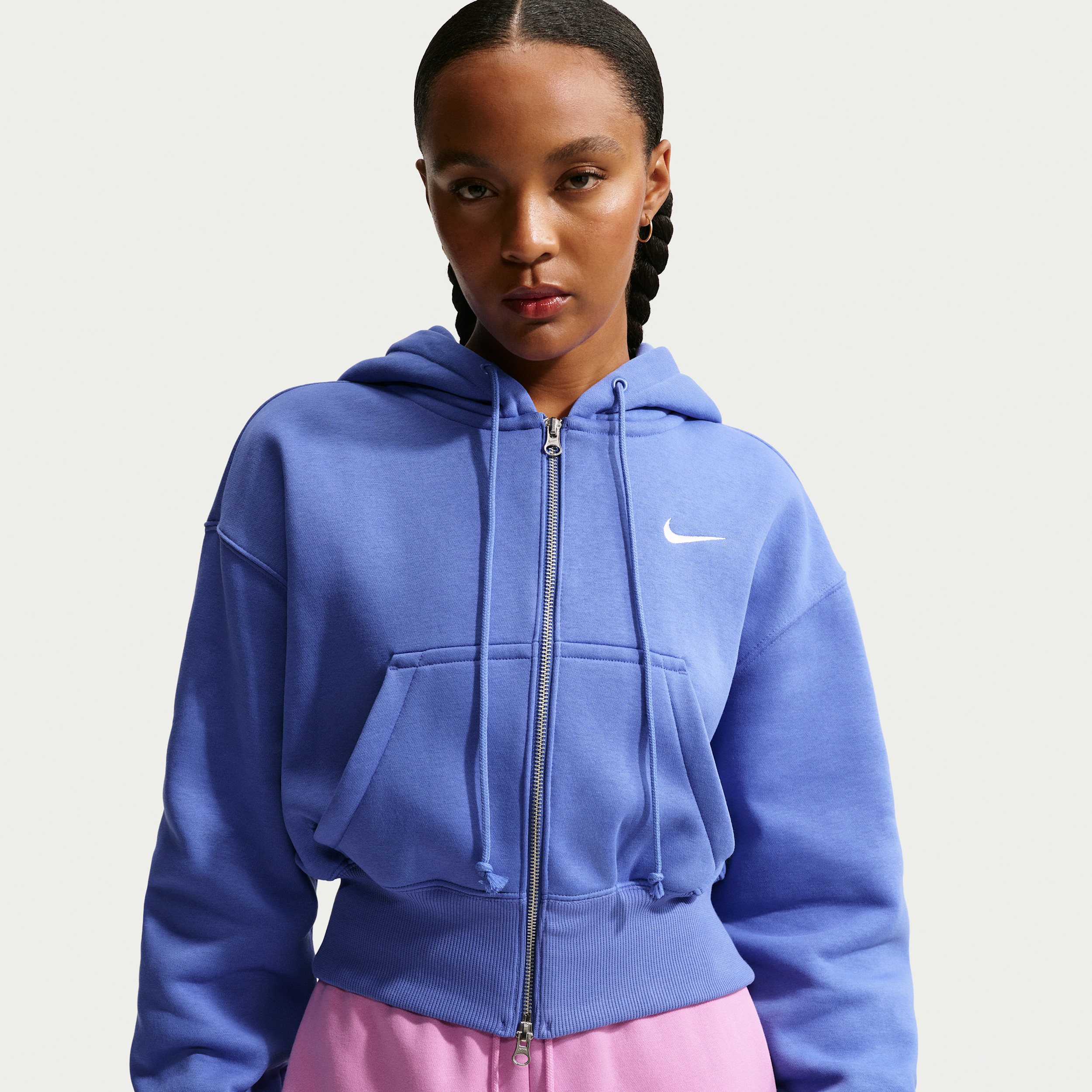 Women's Nike Sportswear Phoenix Fleece Loose Full-Zip Cropped Hoodie in Blue | HV2426-485 | Nike (US)