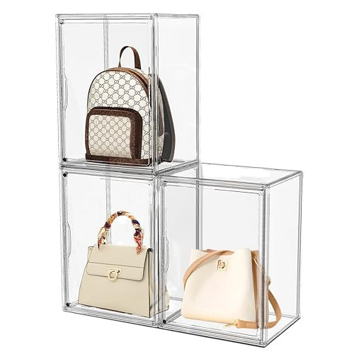 Attelite Plastic Purse and Handbag storage Organizer for Closet, Clear Acrylic Display Case with Magnetic Door for Wallet, Book, Cosmetic, Clutch Organization 3 Pcs | Amazon (US)