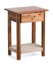 Acacia Wood Bedside Table With Woven Shelf | Home | T.J.Maxx | TJ Maxx