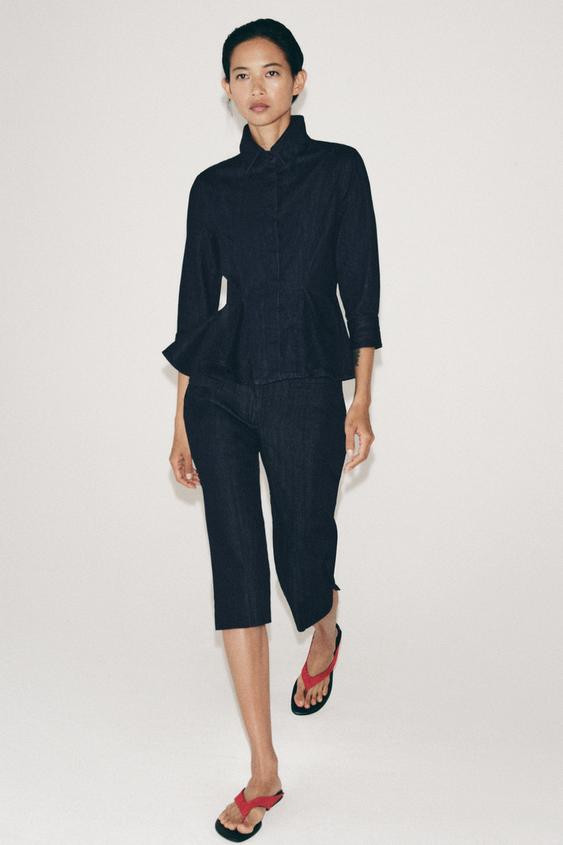 ZW COLLECTION PEPLUM DENIM SHIRT | Zara US