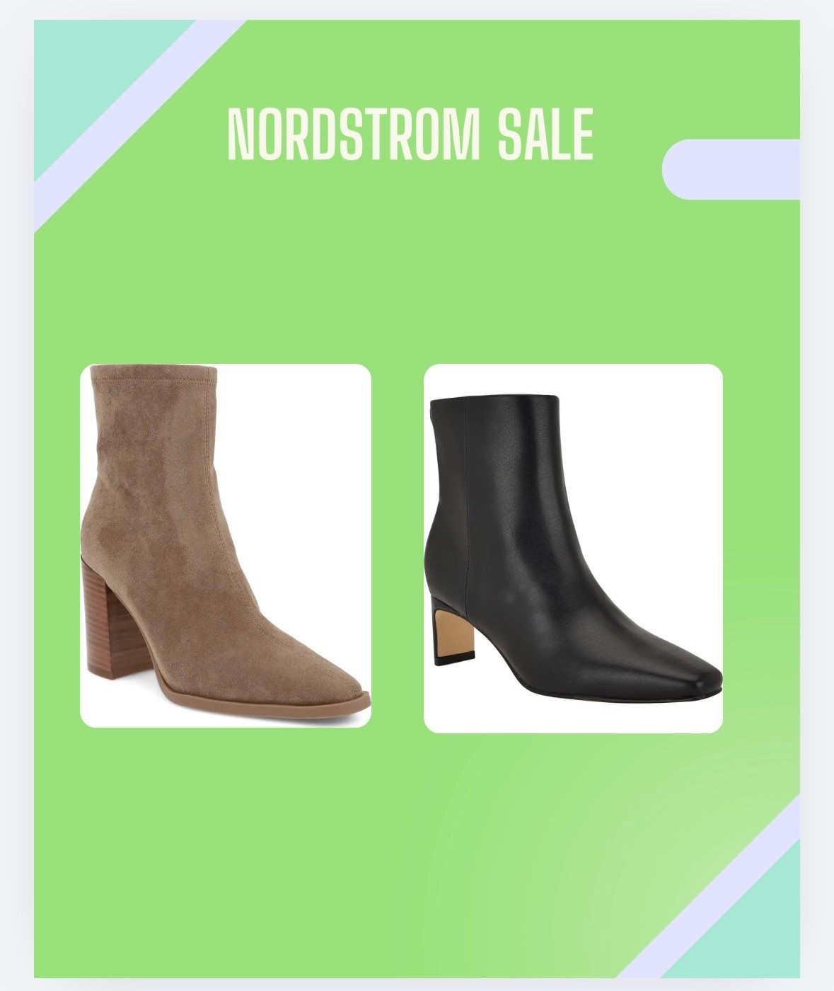 The two pairs of boots on my list from the Nordstrom sale 
Boot on the right is in color: black smooth 
Boot on left is in color: taupe