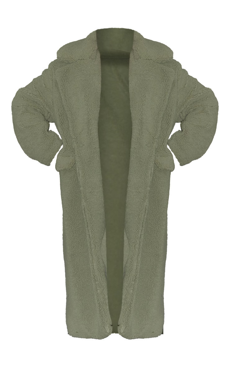 Plus Khaki Longline Borg Coat | PrettyLittleThing US