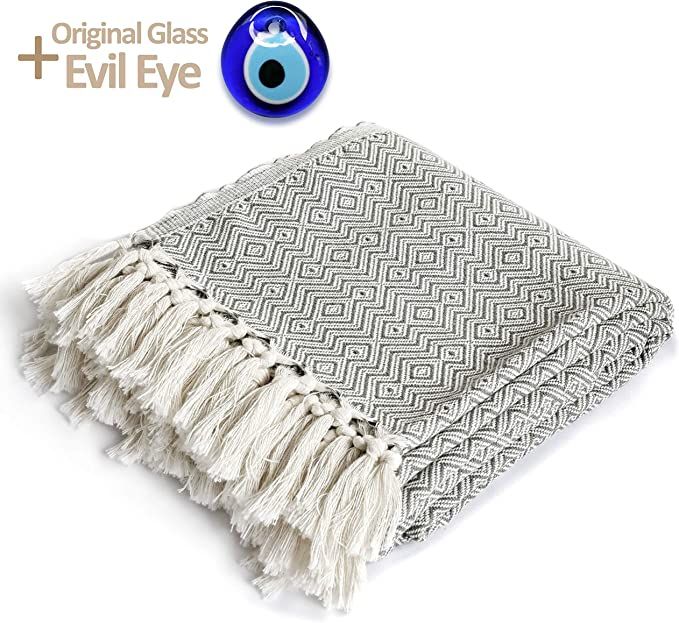 Luxury Throw Blanket with Fringe 100% Cotton Soft and Lightweight |40"x71"| for Chair Sofa Couch ... | Amazon (US)