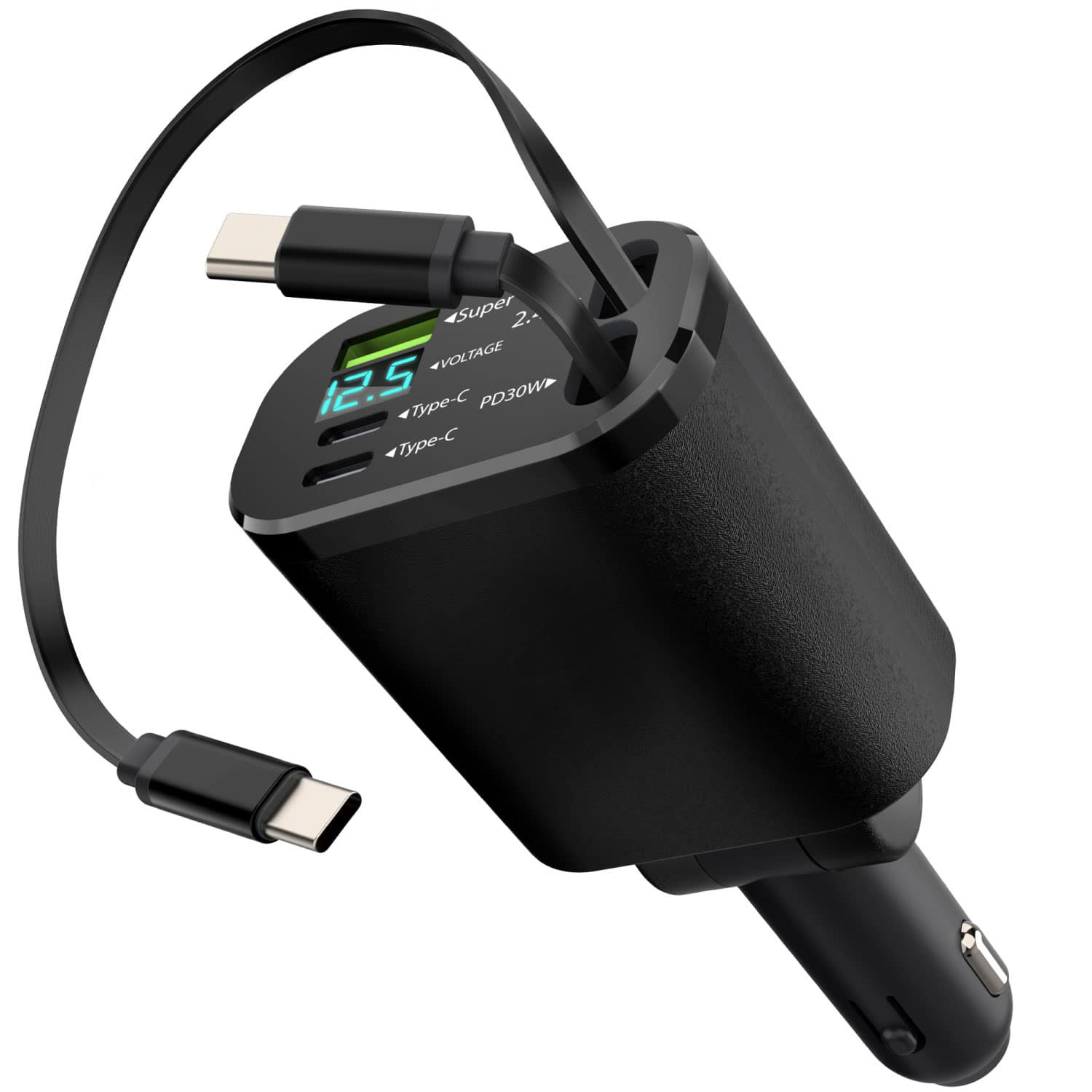 Vena - Retractable Car Charger USB C 2.3ft, 30W Phone Charger for Car Android iPhone, USB Port Cigarette Lighter Charger, Black - Black | Best Buy U.S.