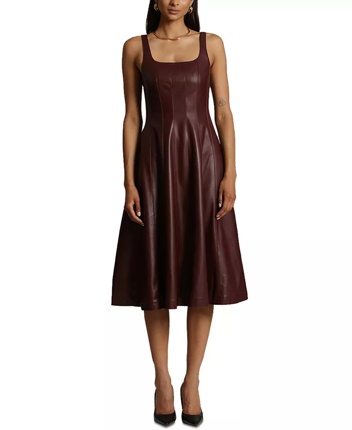 Women's Seamed Faux-Leather Swing Dress | Macy's Canada