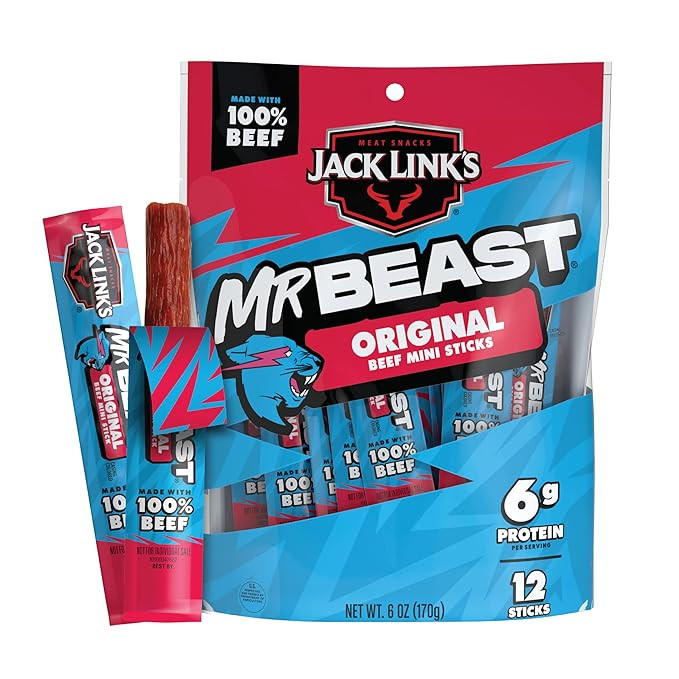 Jack Link’s x MrBeast Beef Sticks, Original Mini Beef Sticks, As Seen on Beast Games, 5g Protei... | Amazon (US)