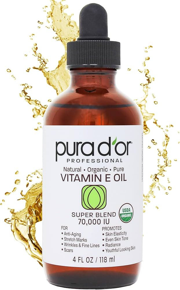 PURA D'OR 4 Oz ORGANIC Vitamin E Oil Blend 70,000 IU - 100% Natural Hexane Free, Sweet Almond, Ap... | Amazon (US)