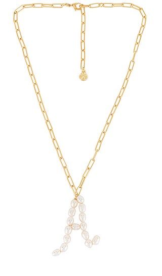 BaubleBar Blair Hera Pearl Initial Pendant Necklace in Metallic Gold. Size B, C, H, I, K, M, N, O, R | Revolve Clothing (Global)