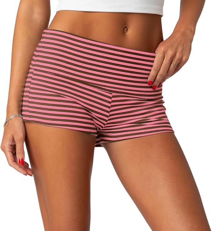 Women's Fold Over Shorts Y2K Micro Mini Shorts Elastic Waist Lounge Pajama Bottoms 2026 Summer Yo... | Amazon (US)