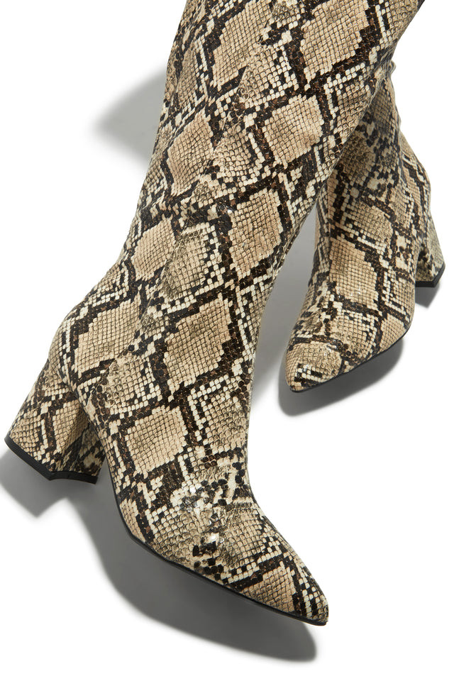 Miss Lola | Adri Snake Block Heel Boots | MISS LOLA