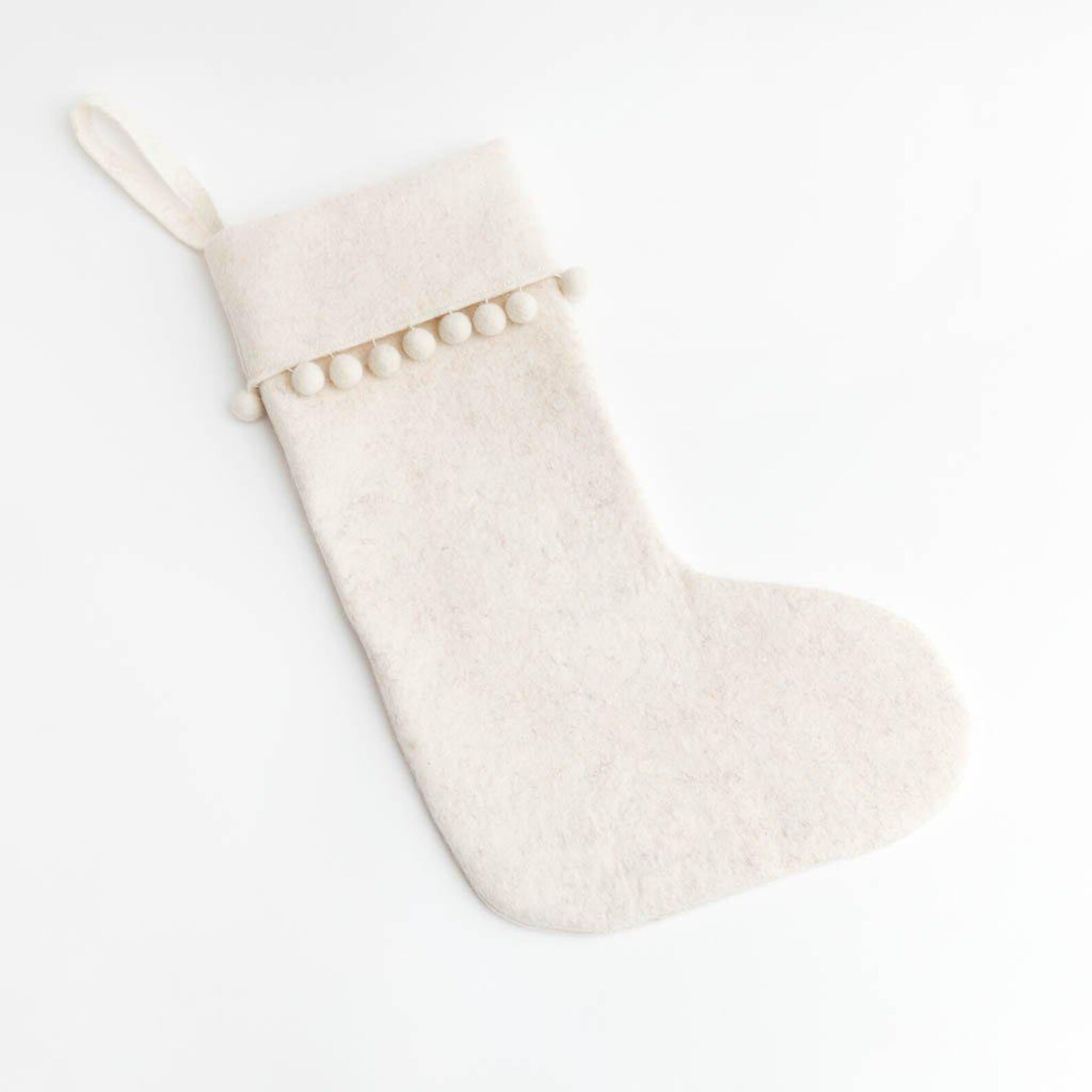 White Pom Pom Stocking Hand Felted Christmas Bootie Handmade - Etsy | Etsy (US)