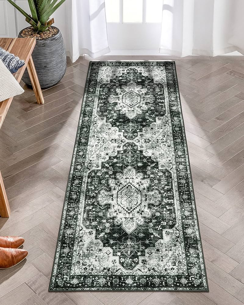 Moynesa Washable Black and White Runner Rug - 2x6 Bathroom Runner Rugs with Rubber Backing, Hallw... | Amazon (US)