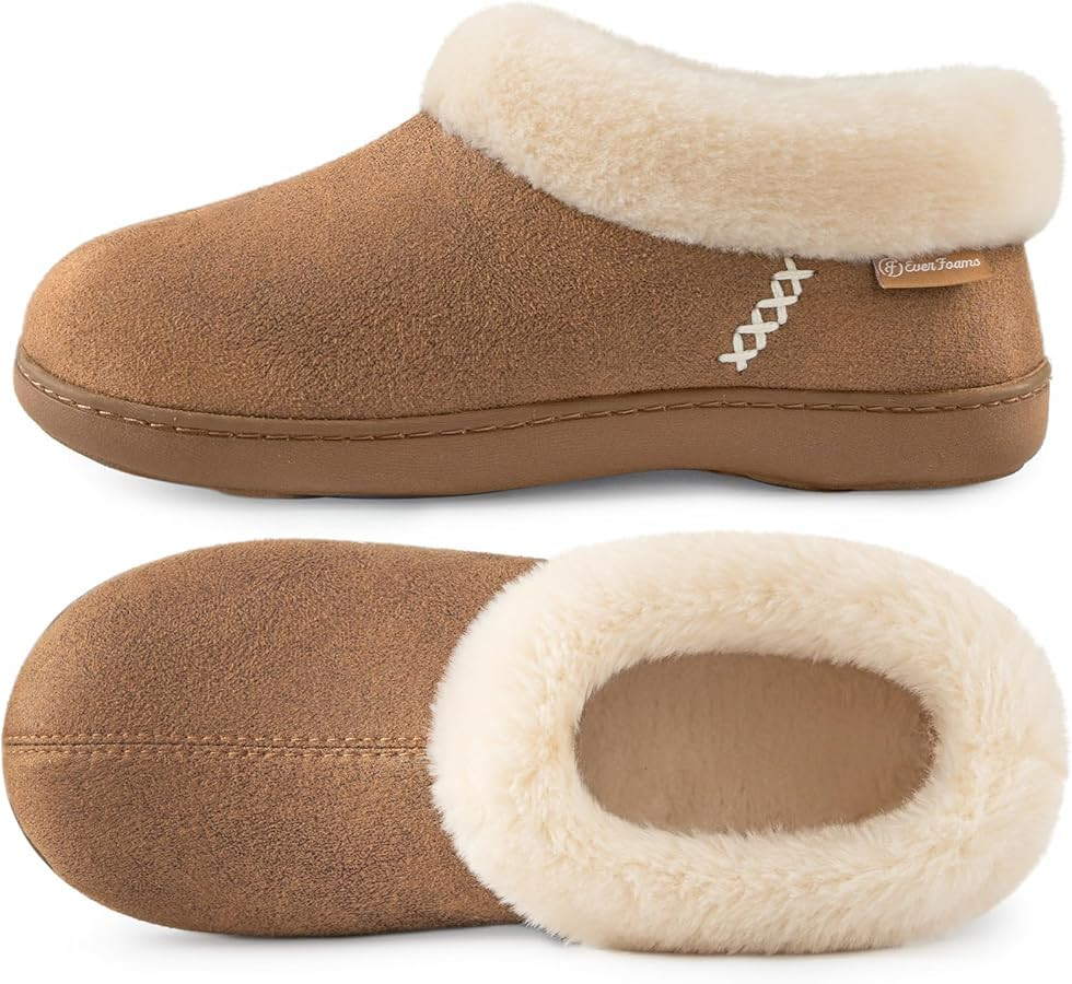 EverFoams Women's Microsuede Memory Foam Slippers with Fluffy Faux Fur Collar and Indoor Non-Slip... | Amazon (CA)