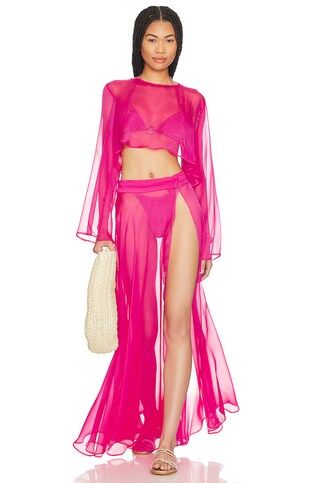 Grace Cropped Shirt | Pink Sheer Top | Pink Sheer Skirt And Top Set | Vacation Sets | Summer Sets | Revolve Clothing (Global)