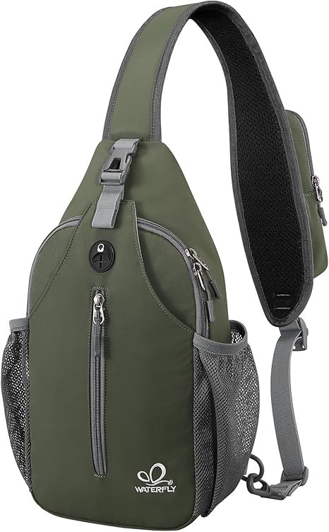 WATERFLY Crossbody Sling Backpack Sling Bag Travel Hiking Chest Bags Daypack (Dark Green) | Amazon (US)