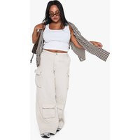 boohoo Women's Plus Baggy Boyfriend Cargo Jeans in Stone | Size: 24 | Denim/Down | boohoo (US & Canada)