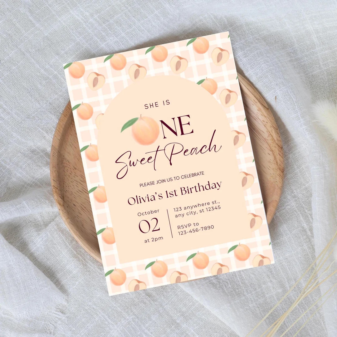 One Sweet Peach Birthday Invitation Template One Sweet Peach First Birthday Party Template 1st Bi... | Etsy (US)