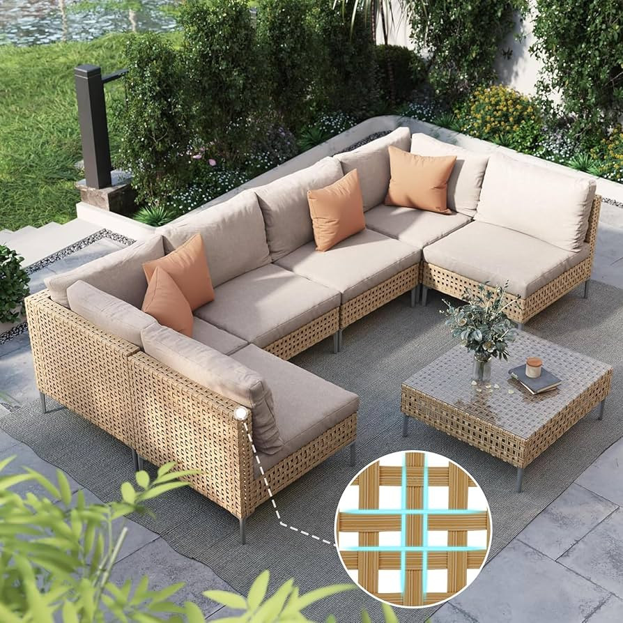 Grand patio 7-Piece Wicker Patio Furniture Set, Boho Outdoor Conversation Set Sectional Sofa with... | Amazon (US)