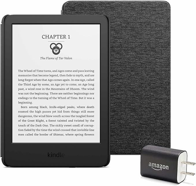 Kindle Essentials Bundle including Kindle (2022 release) - Black, Fabric Cover - Black, and Power... | Amazon (US)