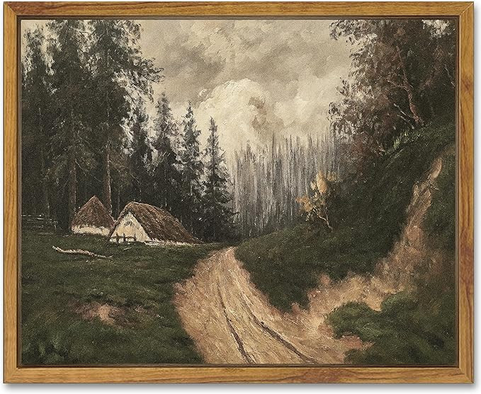 SHENIFY Vintage Village Framed Canvas Wall Art Classical Landscape Road Prints Farmhouse Kitchen ... | Amazon (US)