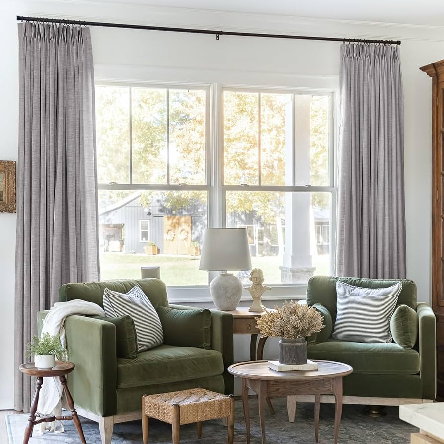 TWOPAGES Pinch Pleated Linen Curtain for Living Room, 52Wx96L, Rock Grey | Amazon (US)
