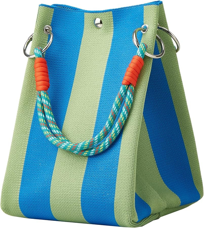 Mini Knit Tote Women Striped Crochet Bucket Handbag Small Purse Shoulder Bag Vacation Lightweight... | Amazon (US)