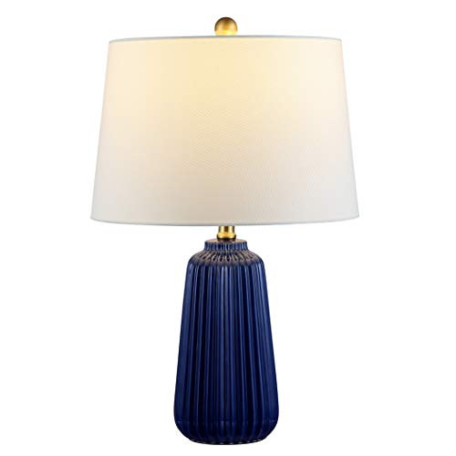 SAFAVIEH Lighting - Sawyer 24-Inch Ceramic Table Lamp - Navy Blue - Sculpted Body Design - Ideal for Living Room, Bedroom, Entryway, Home Office - LED Bulb Included (TBL4344B) | Amazon (US)