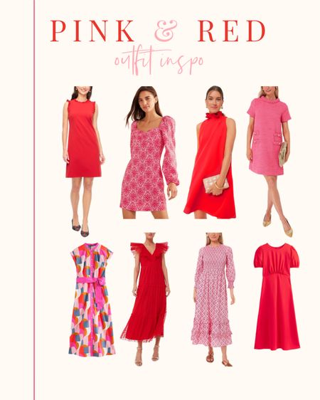 Pink and red outfit ideas. Dresses. Midi style dresses. Little red dress. Pink dress. 

#LTKSeasonal #LTKstyletip #LTKsalealert
